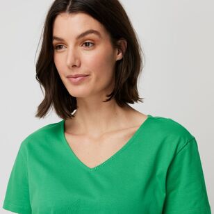 Khoko Basics Women's Vee Neck Cotton Tee Bright Green
