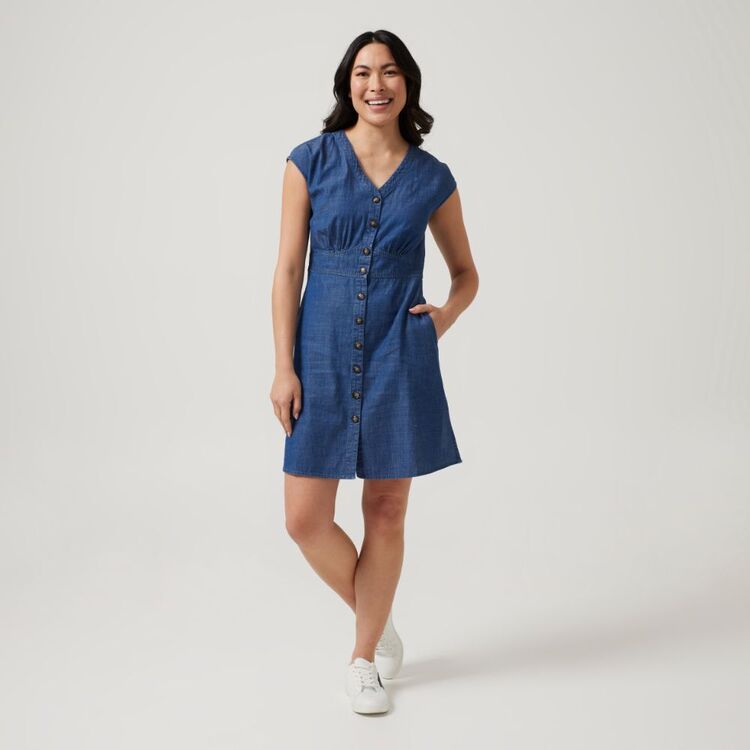 Khoko Collection Women's TENCEL™ Cotton Button Through Dress Mid Wash