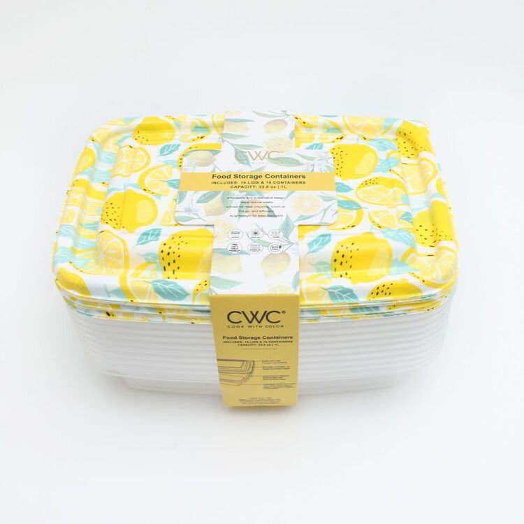 Cwc Food Containers Cooking With Colour 20-Piece Rectangle Food Storage Lemon | Harris Scarfe