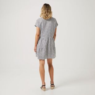 Khoko Collection Women's Tiered Linen Dress Black Ditsy