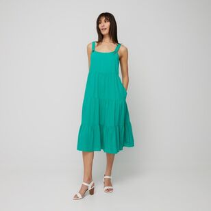 Khoko Collection Women's Tiered Midi Linen Blend Dress Green