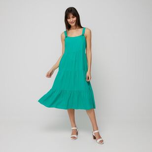 Khoko Collection Women's Tiered Midi Linen Blend Dress Green