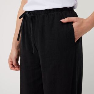 Khoko Collection Women's Linen Blend Pant with Drawstring Black