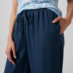 Khoko Collection Women's Linen Blend Pant with Drawstring Indigo 12