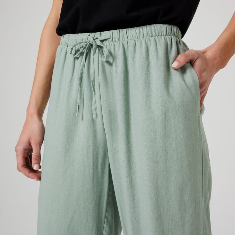 Khoko Collection Women's Linen Blend Pant with Drawstring Sage