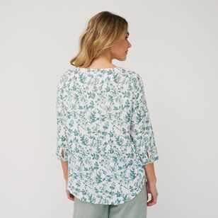 Khoko Collection Women's Relaxed Linen Shirt Green Floral