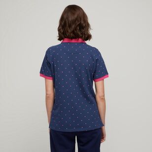 Khoko Collection Women's Cotton Pique Polo Shirt Fr Navy Spot