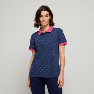 Khoko Collection Women's Cotton Pique Polo Shirt Fr Navy Spot