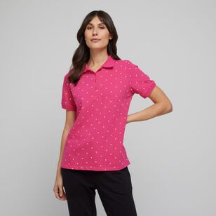 Khoko Collection Women's Cotton Pique Polo Shirt Hot Pink