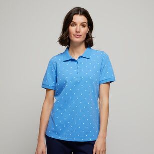 Khoko Collection Women's Cotton Pique Polo Shirt Spot Print