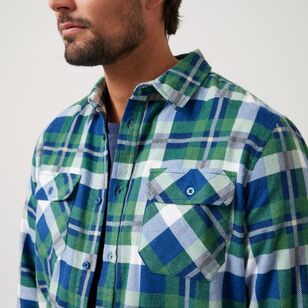 Bronson Basic Men's Welling Printed Flannelette Shirt Blue & Green