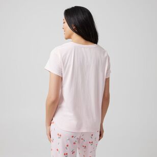 Sash & Rose Women's Cotton Short Sleeve Sleep Tee Pink
