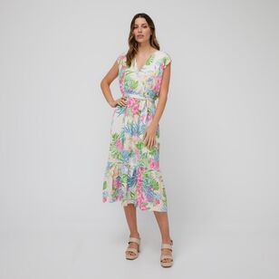 Leona Edmiston Ruby Women's Wrap Front Tier Midi Dress Floral 12
