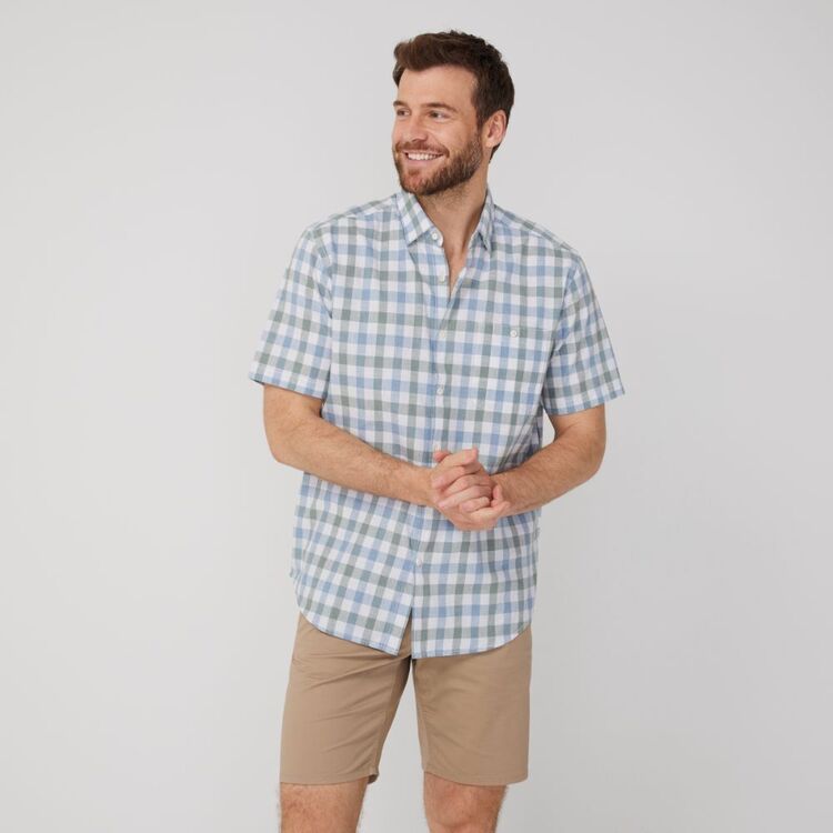 JC Lanyon Men's Cooper Linen Cotton Short Sleeve Shirt Denim