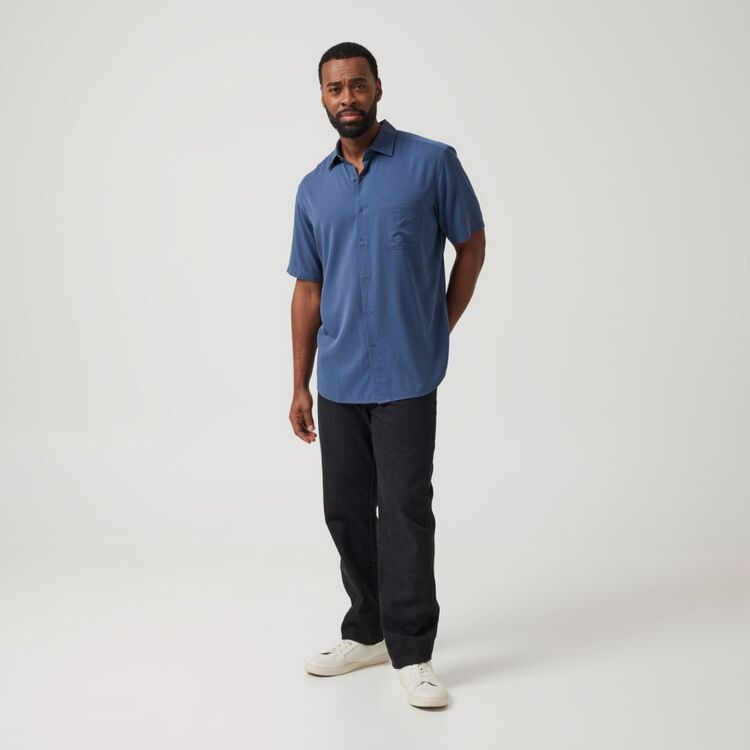 JC Lanyon Men's Dayton Tencel Blend Short Sleeve Shirt Denim