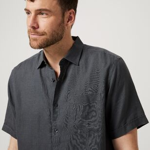 JC Lanyon Men's Fulton Short Sleeve Linen Shirt Grey & Smoke
