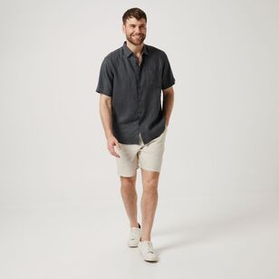 JC Lanyon Men's Fulton Short Sleeve Linen Shirt Grey & Smoke