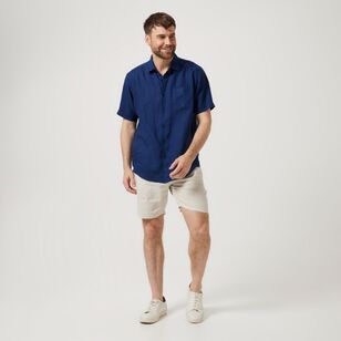 JC Lanyon Men's Fulton Short Sleeve Linen Shirt Navy