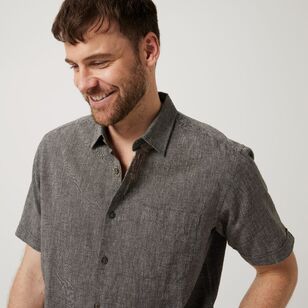JC Lanyon Men's Austin Linen Cotton End On End Short Sleeve Shirt Olive