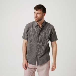 JC Lanyon Men's Austin Linen Cotton End On End Short Sleeve Shirt Olive