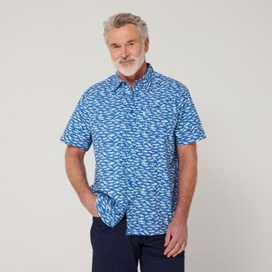JC Lanyon Men's Woodruff Fish Printed Short Sleeve Shirt Blue