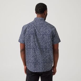 JC Lanyon Men's Fox Bloom Printed Short Sleeve Shirt Navy