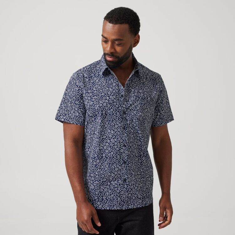 JC Lanyon Men's Fox Bloom Printed Short Sleeve Shirt Navy XXL