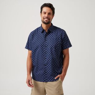 JC Lanyon Men's Moro Spot Printed Short Sleeve Shirt Navy