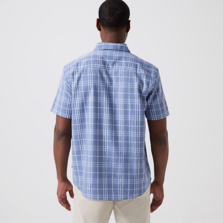 JC Lanyon Men's Daly Check Short Sleeve Shirt Light Blue