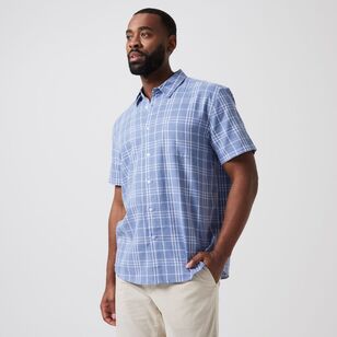 JC Lanyon Men's Daly Check Short Sleeve Shirt Light Blue