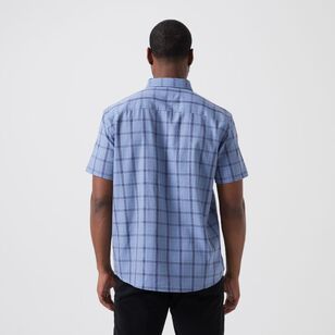 JC Lanyon Men's Docker Check Short Sleeve Shirt Light Blue & Navy