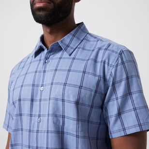 JC Lanyon Men's Docker Check Short Sleeve Shirt Light Blue & Navy