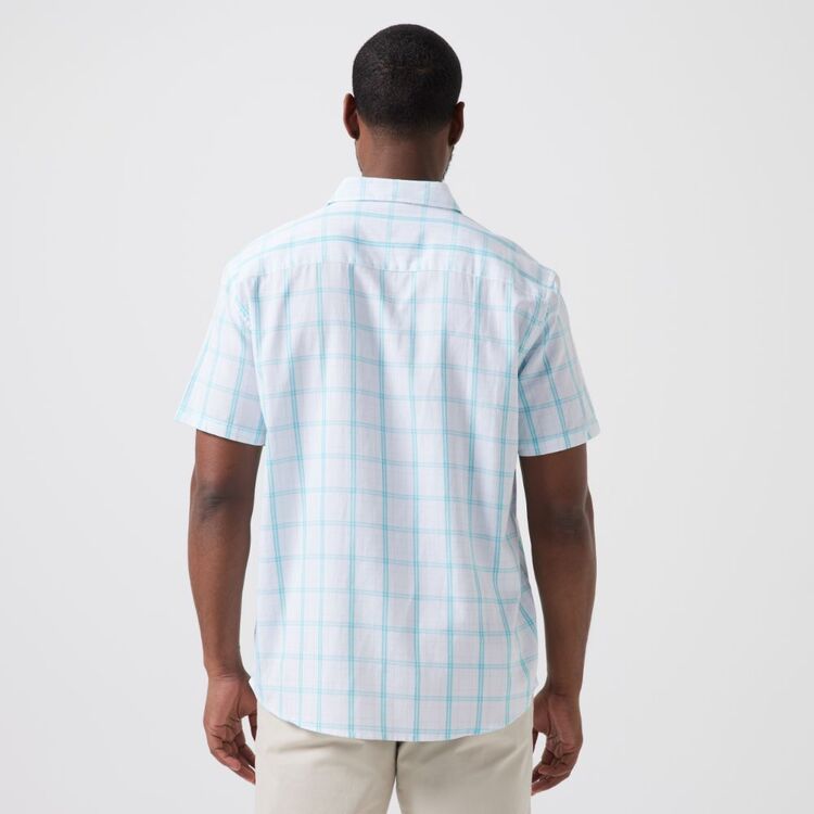 JC Lanyon Men s Docker Check Short Sleeve Shirt White Aqua Jc lanyon men s docker check short sleeve shirt white aqua