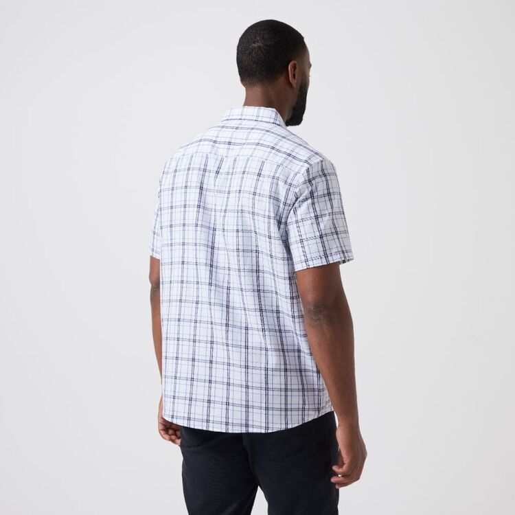 JC Lanyon Men's Docker Check Short Sleeve Shirt White & Navy
