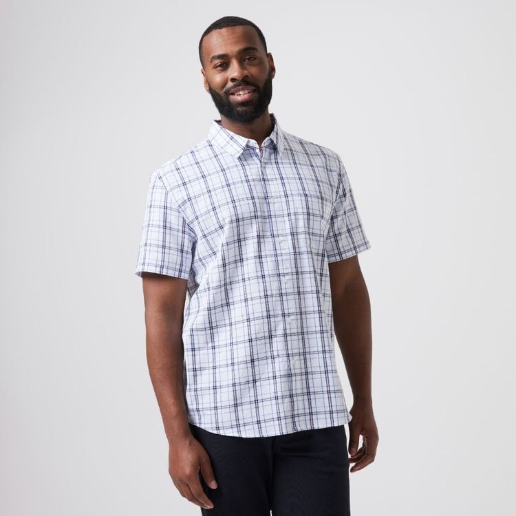 JC Lanyon Men s Docker Check Short Sleeve Shirt White Navy Jc lanyon men s docker check short sleeve shirt white navy