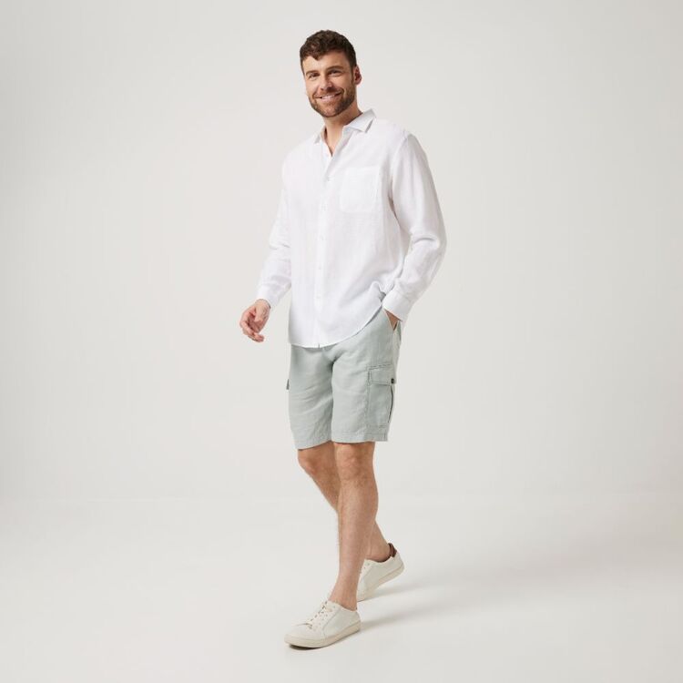 JC Lanyon Men's Kinloch Long Sleeve Epaulette Linen Shirt White