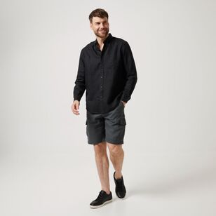 JC Lanyon Men's Hawley Linen Solid Long Sleeve Shirt Black