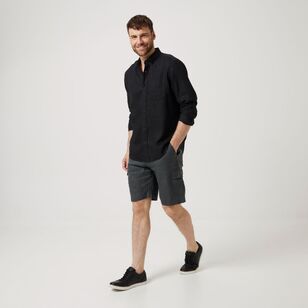 JC Lanyon Men's Hawley Linen Solid Long Sleeve Shirt Black