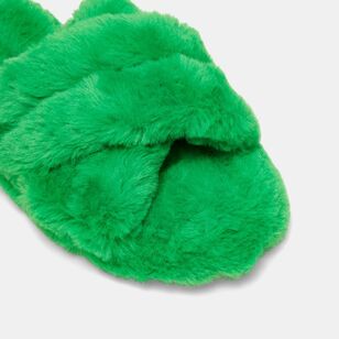 Sash & Rose Women's Gamble Fur Slipper Green