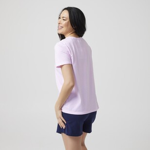 Sash & Rose Women's Cotton Short PJ Set Stripe Stripe Pink