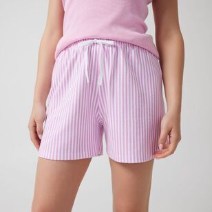 Sash & Rose Women's Cotton Interlock Short Stripe Pink