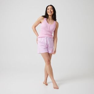 Sash & Rose Women's Cotton Interlock Short Stripe Pink