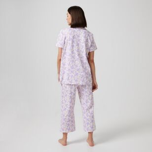 Sash & Rose Women's Cotton Interlock Long PJ Set Floral