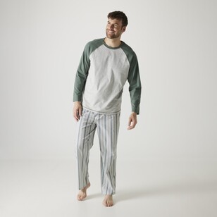 Nic Morris Men's Cotton Long Sleeve Sleep Tee Green & Grey