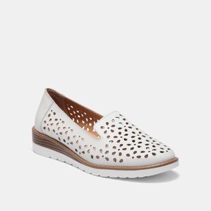 Just Bee Women's Almond Toe Wedge Chaya Laser Cut Out Loafer White