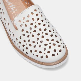 Just Bee Women's Almond Toe Wedge Chaya Laser Cut Out Loafer White