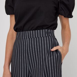 Leona Edmiston Ruby Women's Stripe Cullote Crop Pant Black & Ivory