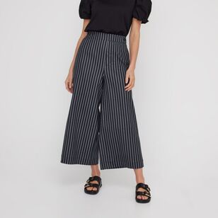 Leona Edmiston Ruby Women's Stripe Cullote Crop Pant Black & Ivory