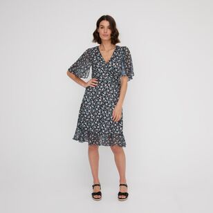 Leona Edmiston Ruby Women's Wrap Contrast Sleeve Dress Print