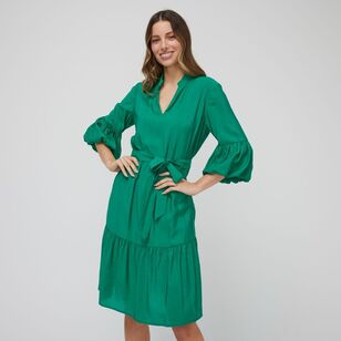 Leona Edmiston Ruby Women's Bubble Sleeve Midi Dress Green